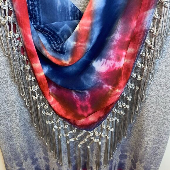 FARMERS MARKET Women’s Patriotic Top with Detachable Tie Dye Fringe Scarf - Picture 5 of 5